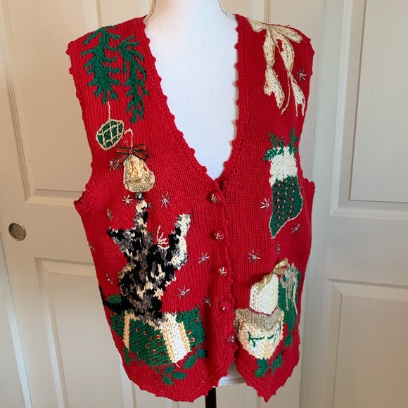 heirloom collectibles Sweaters - Vtg Ugly Christmas Holiday Party Sweater Vest M